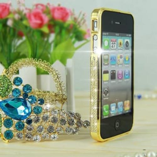 Золотой металлический бампер с камнями Swarovski для IPhone 4-4s