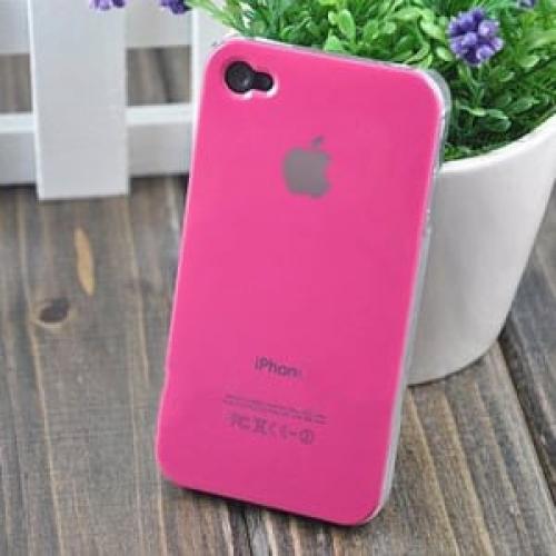 Чехол Пластик c логотипом Ярко розовый для IPhone 4-4s