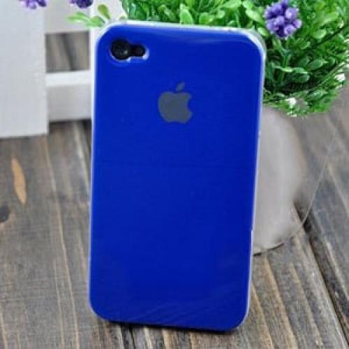 Чехол Пластик c логотипом Синий для IPhone 4-4s