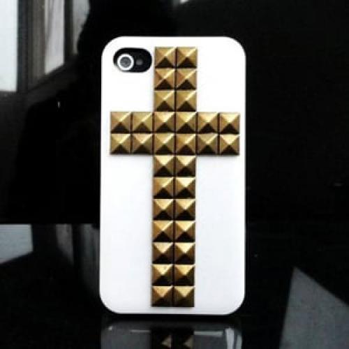 Чехол пластиковый Крест Белый + bronze для IPhone 4-4s