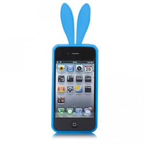 Силиконовый чехол-зайчик Rabito с ушками Синий для IPhone 4-4s