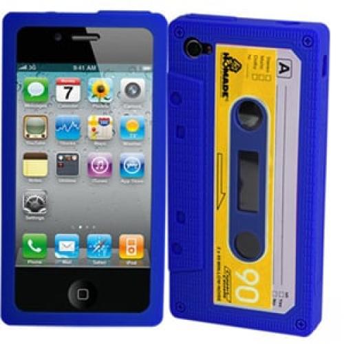 Чехол силиконовый Ретро кассета Синяя для IPhone 4-4s