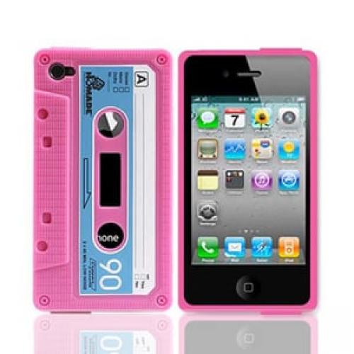 Чехол силиконовый Ретро кассета Розовая для IPhone 4-4s