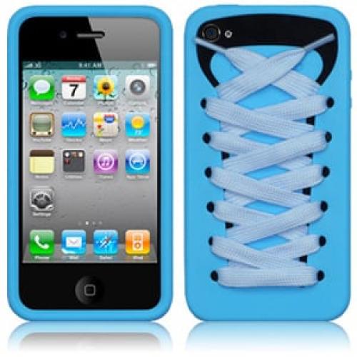 Чехол кед кроссовок Голубой в комплекте 2 шнурка для IPhone 4-4s
