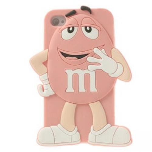 Силиконовый чехол 3D M&M’s (эм-энд-эмс) Светло Розовый на iPhone 4-4S