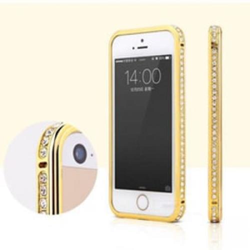 Золотой металлический бампер с камнями в 1 ряд для iPhone 6
