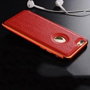 Металлический бампер 0.7мм с кожаной вставкой Красный для IPhone 6