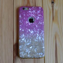 Силиконовый чехол Блестки с вырезом Розовый с Желтым для iPhone 6/6s