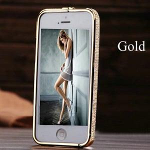 Золотой металлический бампер с камнями Swarovski для IPhone 5