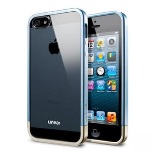 Бампер для iPhone 5 SPIGEN SGP Linear Metal Crystal, цвет Голубой