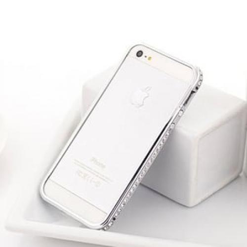 Серебристый металлический бампер с камнями в 1 ряд для IPhone 5-5s