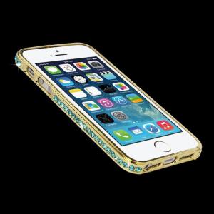 Бампер металический Crystal Multicolor Золотой с Бирюзовым для IPhone 5/5s