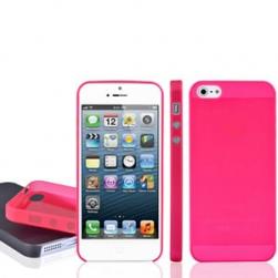 Чехол ультратонкий мягкий пластик 0.3мм Ярко розовый для IPhone 5/5s