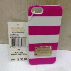 Пластиковый чехол Michael Kors Striped Pink&White Розовый с белым для IPhone 5/5s
