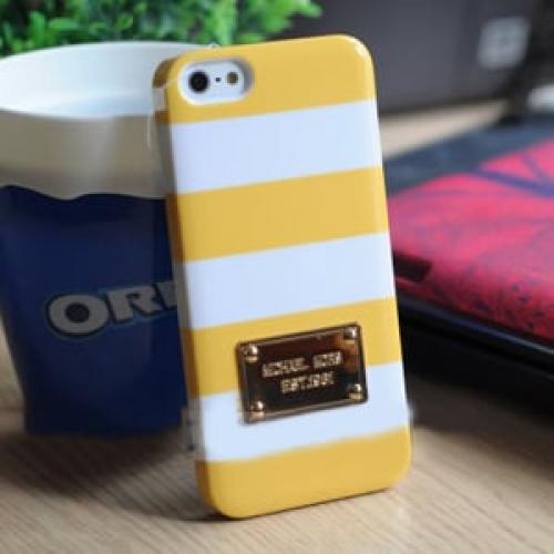 Пластиковый чехол Michael Kors Striped Yellow&White Желтый с Белым для iPhone 5-5s