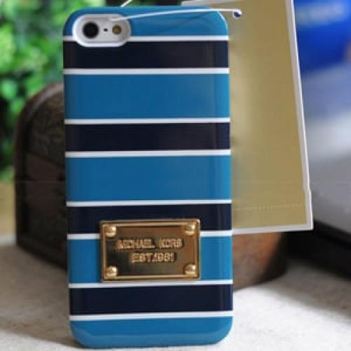 Пластиковый чехол Michael Kors Striped Glossy Auwa Blue&Blue Голубой с синим для IPhone 5-5s
