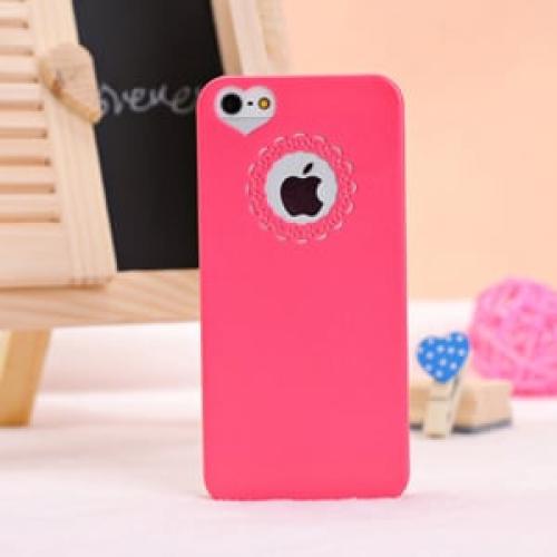 Пластиковый чехол Кружева Heart Ярко Розовый для IPhone 5-5s