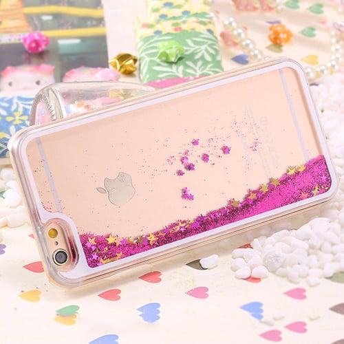 Чехол пластиковый прозрачный с Блестками Розовый для IPhone 5-5s