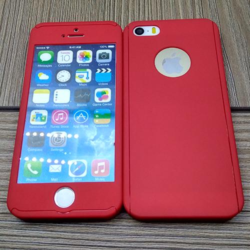 Пластиковый чехол Полная Защита 360 с стеклом Красный для iPhone 5&5s&5se