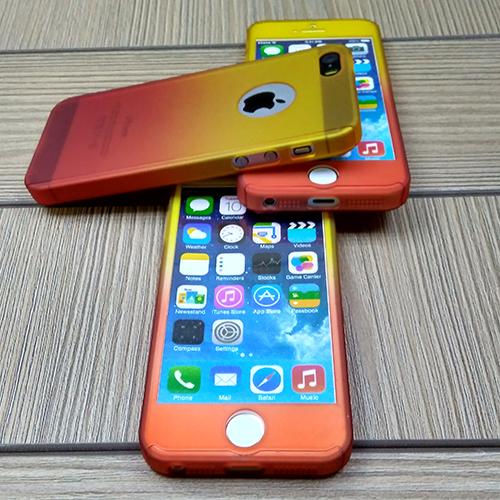 Пластиковый чехол Полная Защита 360 с стеклом Желтый-Красный для iPhone 5&5s&5se