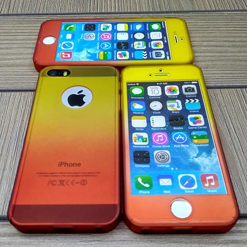 Пластиковый чехол Полная Защита 360 с стеклом Желтый-Красный для iPhone 5&5s&5se