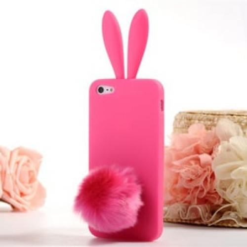 Силиконовый чехол-зайчик Rabito с ушками Ярко - Розовый для iPhone 5