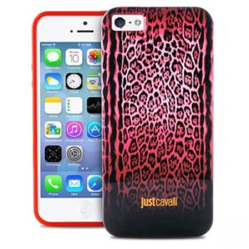 Силиконовый чехол Justcavalli Leopard Черно Красный Леопард для IPhone 5-5s