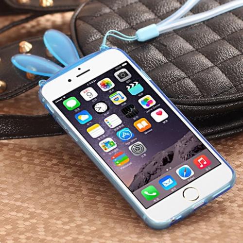 Cиликоновый чехол Зайчик с ушками Голубой для iPhone 6s Plus