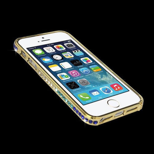 Бампер металический Crystal Multicolor Золотой с Синим для IPhone 5/5s